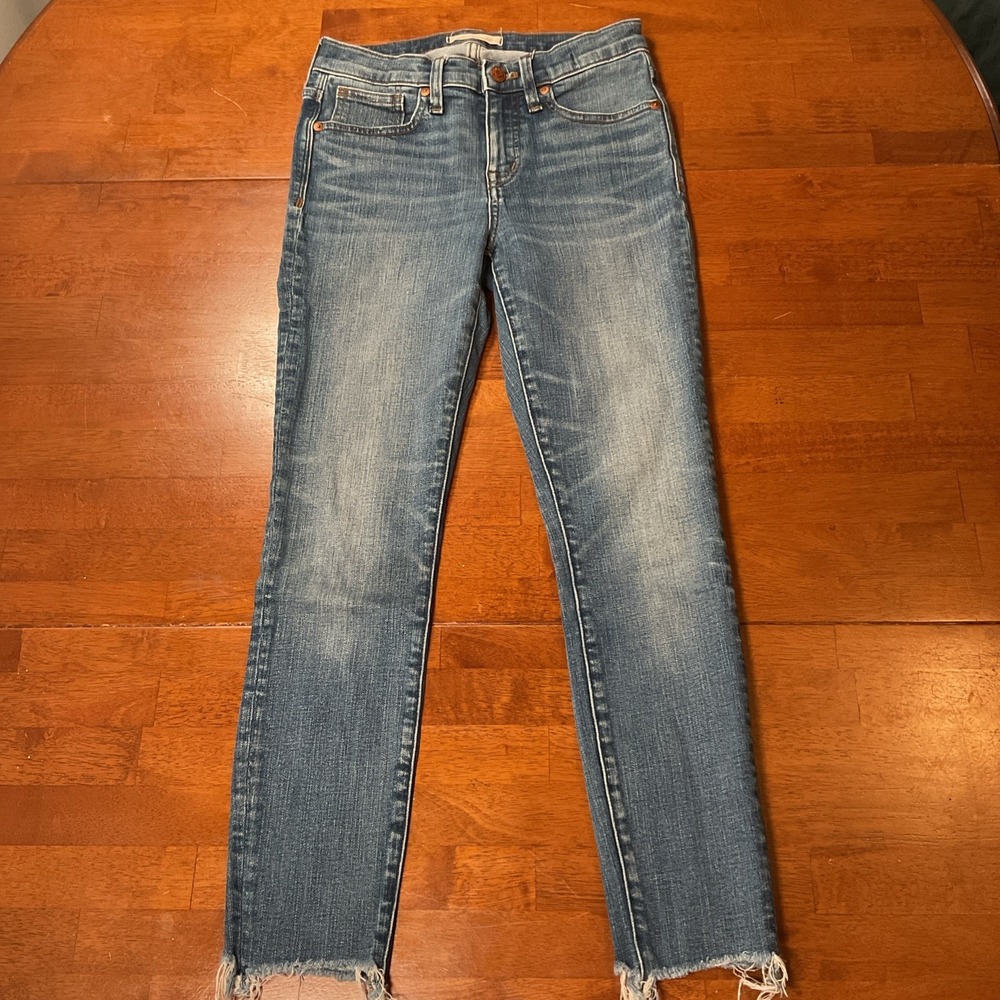 Madewell Jeans Womens 26 Blue 9" High Rise Skinny Crop Raw Hem Stretch Denim